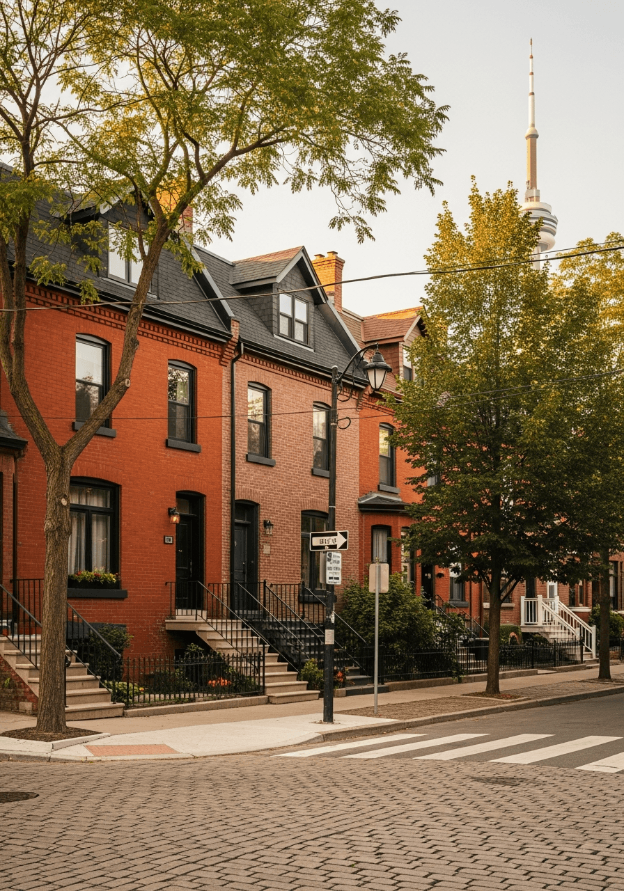 Charming Toronto residential street with Victorian brick homes